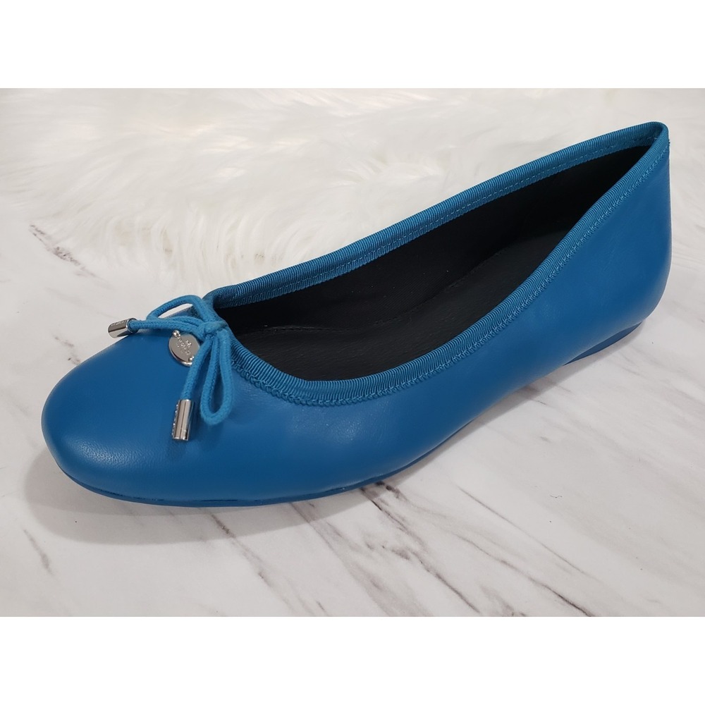 COACH Lara Silk Nappa Ballet Flats Peacock Blue Leather Bow Logo Womens Size 8.5 - Picture 2 of 7